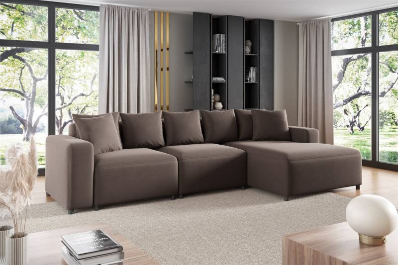 Fun Möbel Ecksofa Designersofa MEGAN in Stoff Salvador, mit Ottomane links oder rechts, Rundumbezug von Fun Möbel