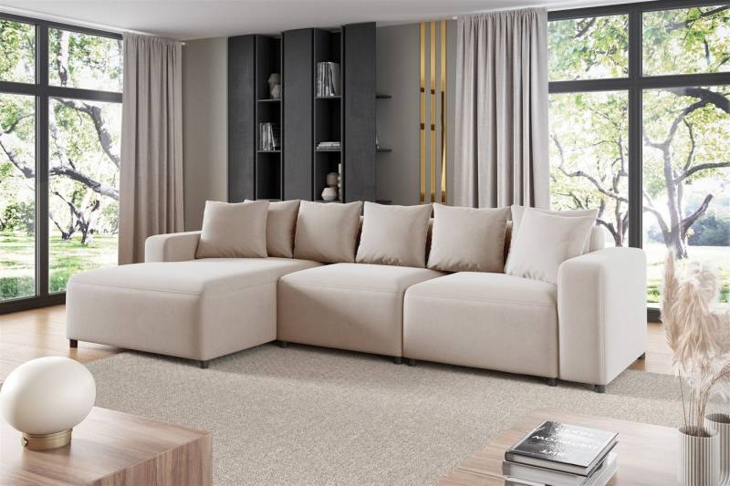 Fun Möbel Ecksofa Designersofa MEGAN in Stoff Salvador, mit Ottomane links oder rechts, Rundumbezug von Fun Möbel