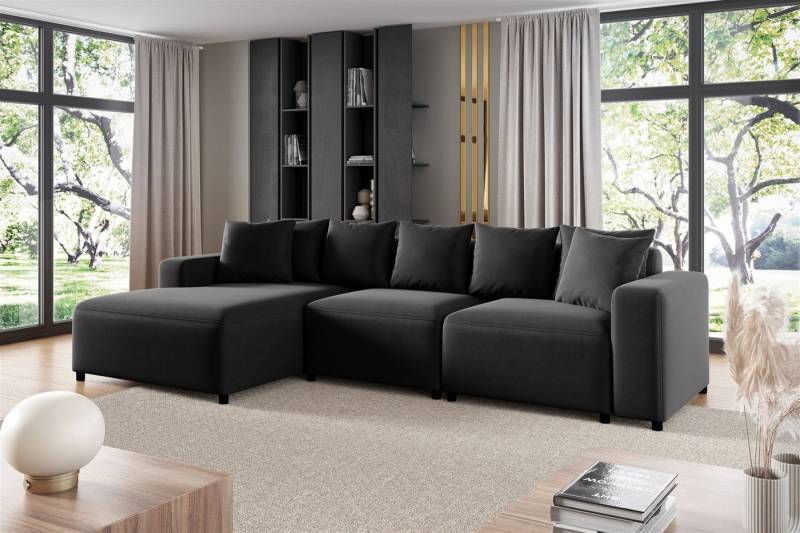 Fun Möbel Ecksofa Designersofa MEGAN in Stoff Salvador, mit Ottomane links oder rechts, Rundumbezug von Fun Möbel
