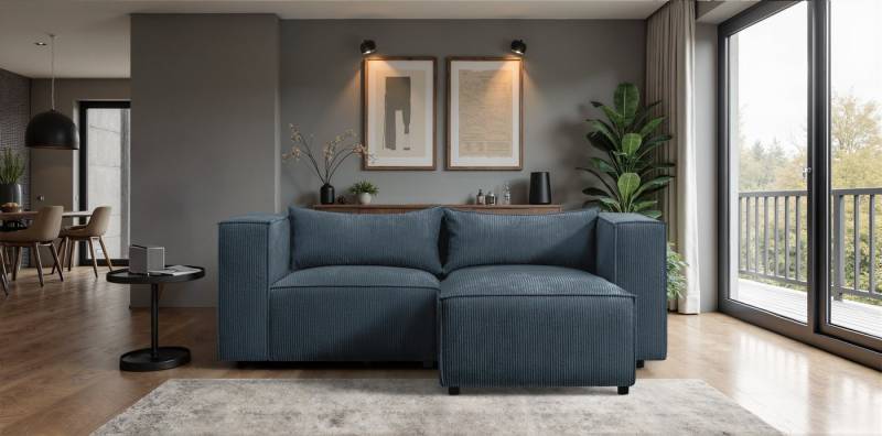 Fun Möbel Ecksofa Designersofa NEVIO XS in Stoff Lincoln, Rundumbezug, Mit Ottomane Links oder Rechts von Fun Möbel