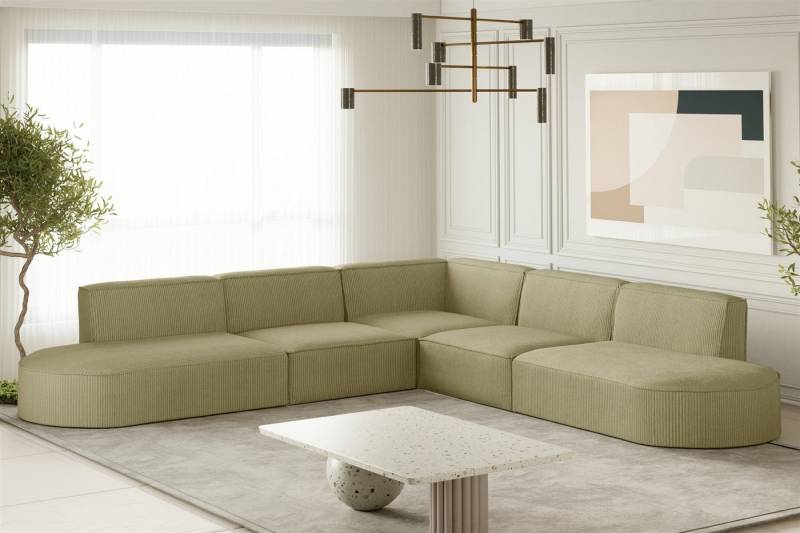 Fun Möbel Ecksofa Designersofa PALMA Seite Universal in Stoff Noel und Scala, Rundumbezug, Kann links oder rechts in Raum platziert werden von Fun Möbel
