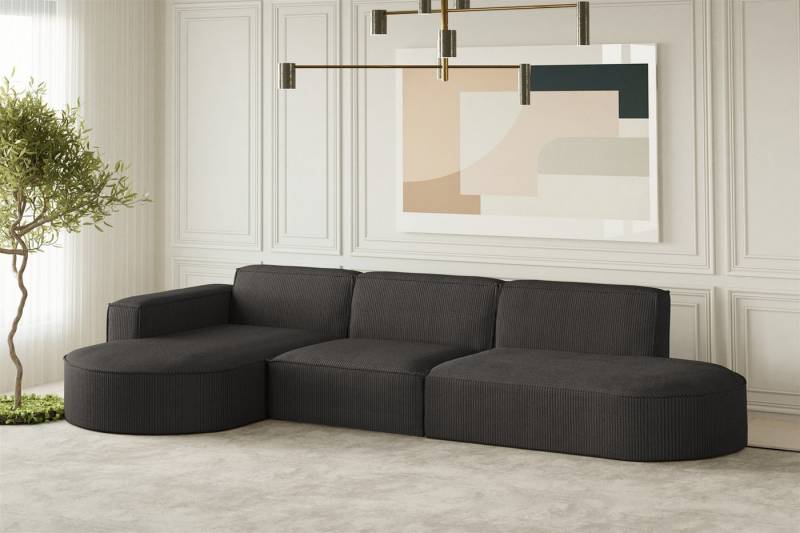 Fun Möbel Ecksofa Designersofa PALMA mit Ottomane in Stoff Noel oder Scala, Ottomane links oder rechts, Rundumbezug von Fun Möbel