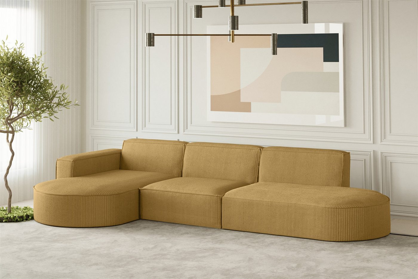 Fun Möbel Ecksofa Designersofa PALMA mit Ottomane in Stoff Noel oder Scala, Ottomane links oder rechts, Rundumbezug von Fun Möbel