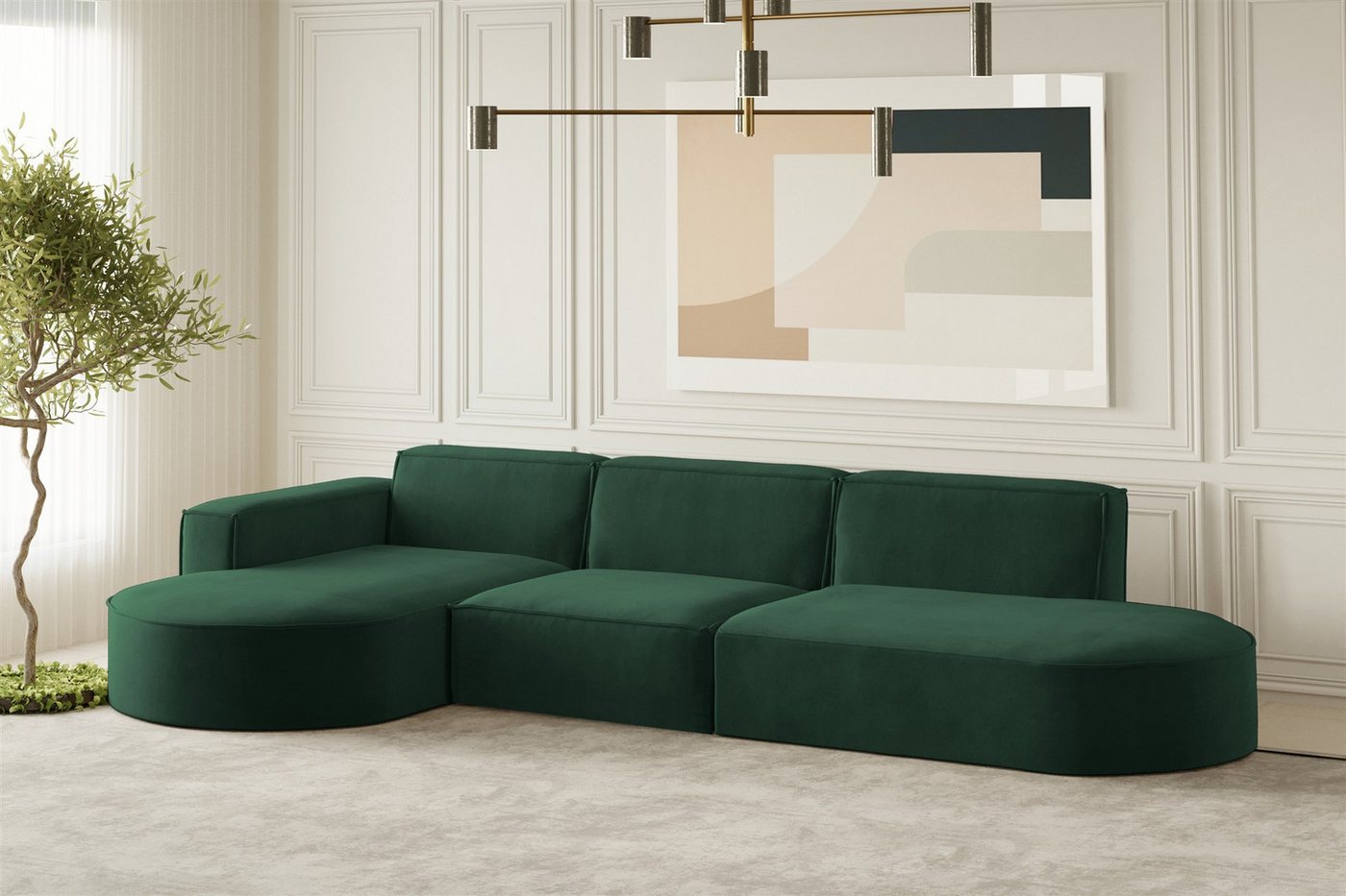 Fun Möbel Ecksofa Designersofa PALMA mit Ottomane in Stoff Noel oder Scala, Ottomane links oder rechts, Rundumbezug von Fun Möbel