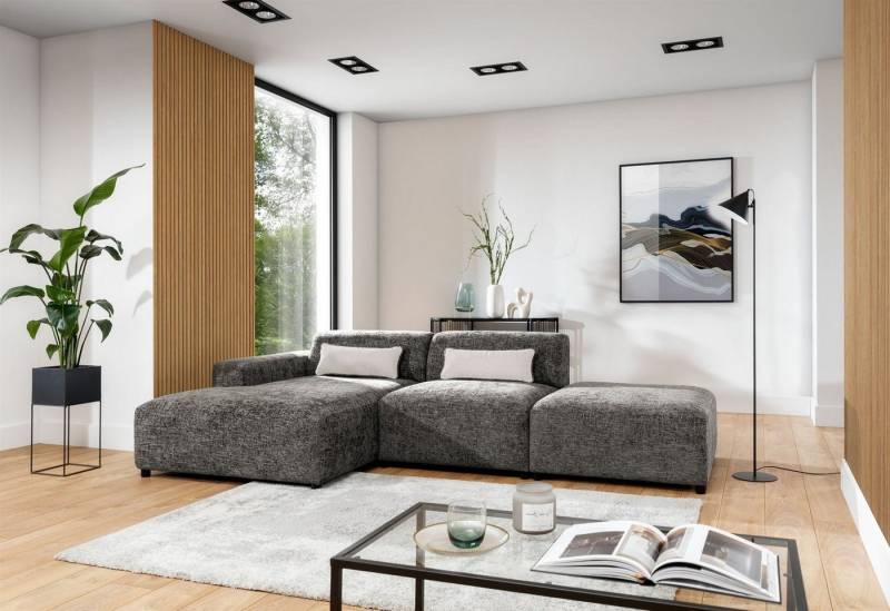 Fun Möbel Ecksofa Designersofa ROMY in Stoff Enjoy Me, Ottomane rechts oder links, inkl. 2 Zierkissen von Fun Möbel