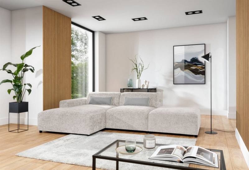 Fun Möbel Ecksofa Designersofa ROMY in Stoff Enjoy Me, Ottomane rechts oder links, inkl. 2 Zierkissen von Fun Möbel