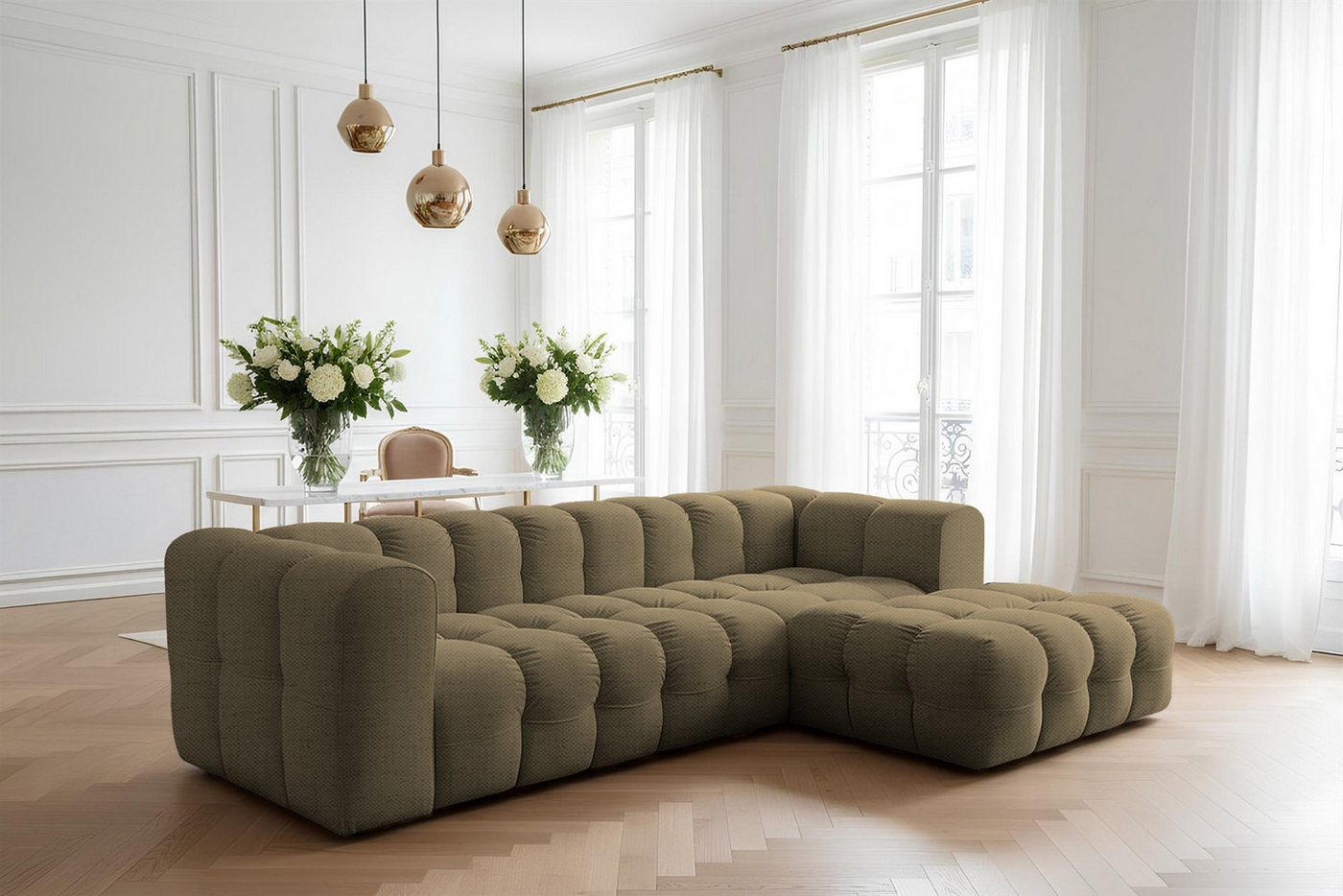 Fun Möbel Ecksofa Designersofa SOLVIE (290 cm), Stoff Moly oder Tiffani, Sofa-Rücken echt bezogen von Fun Möbel