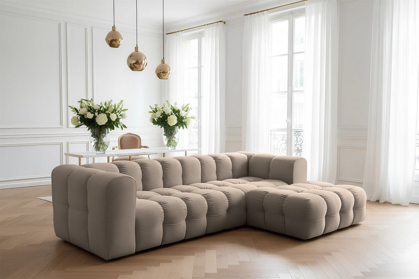 Fun Möbel Ecksofa Designersofa SOLVIE (290 cm), Stoff Moly oder Tiffani, Sofa-Rücken echt bezogen von Fun Möbel
