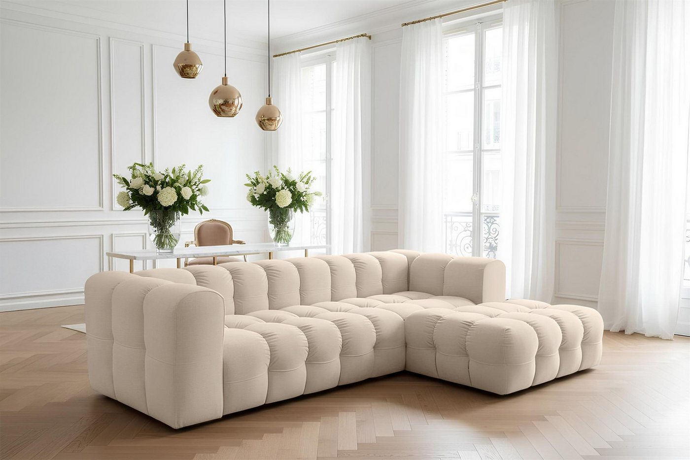 Fun Möbel Ecksofa Designersofa SOLVIE (290 cm), Stoff Moly oder Tiffani, Sofa-Rücken echt bezogen von Fun Möbel