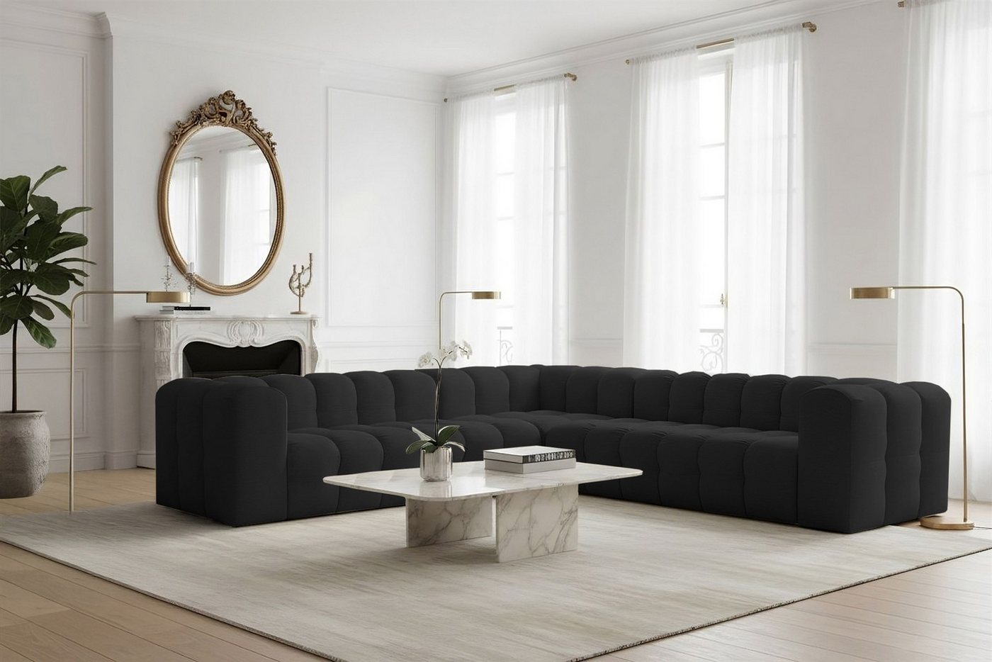 Fun Möbel Ecksofa Designersofa SOLVIE Universal (300cm), Stoff Moly oder Tiffani, Sofa-Rücken echt bezogen von Fun Möbel