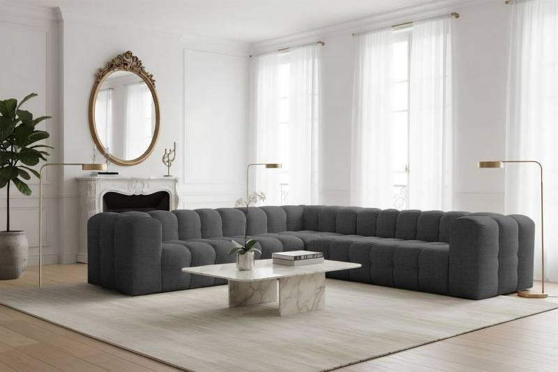 Fun Möbel Ecksofa Designersofa SOLVIE Universal (300cm), Stoff Moly oder Tiffani, Sofa-Rücken echt bezogen von Fun Möbel
