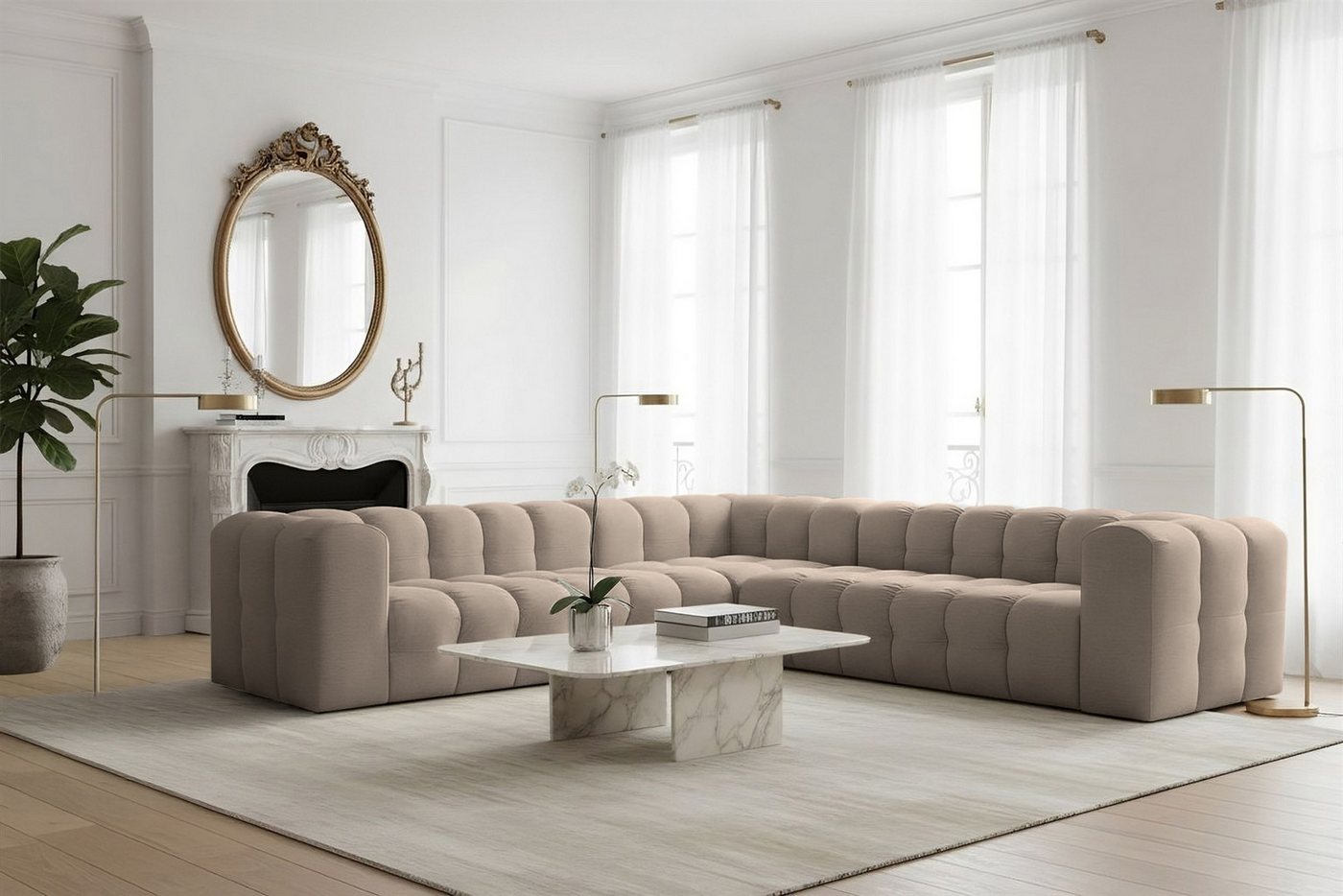 Fun Möbel Ecksofa Designersofa SOLVIE Universal (300cm), Stoff Moly oder Tiffani, Sofa-Rücken echt bezogen von Fun Möbel