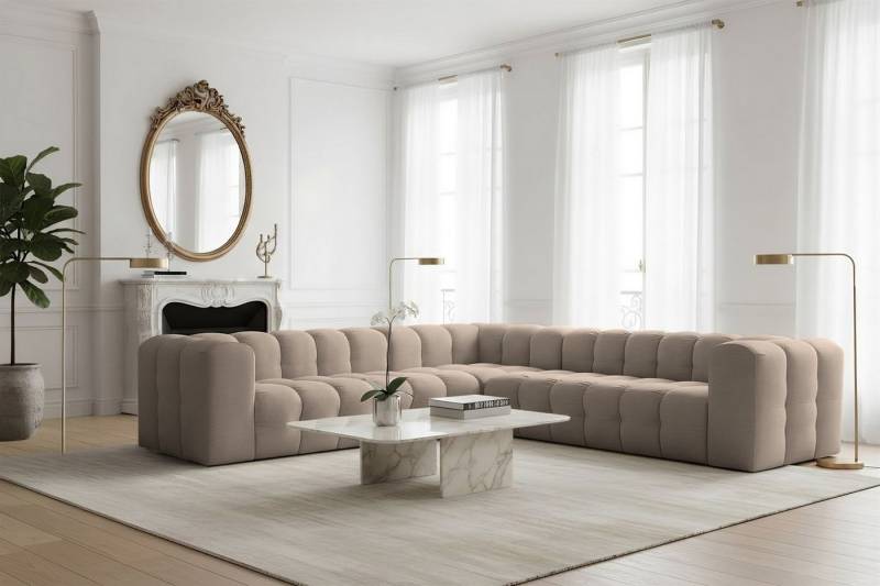 Fun Möbel Ecksofa Designersofa SOLVIE Universal (300cm), Stoff Moly oder Tiffani, Sofa-Rücken echt bezogen von Fun Möbel