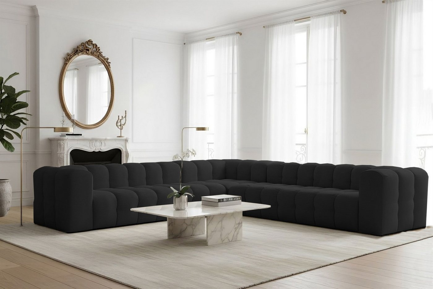 Fun Möbel Ecksofa Designersofa SOLVIE XL Universal (330cm), Stoff Moly oder Tiffani, Sofa-Rücken echt bezogen von Fun Möbel