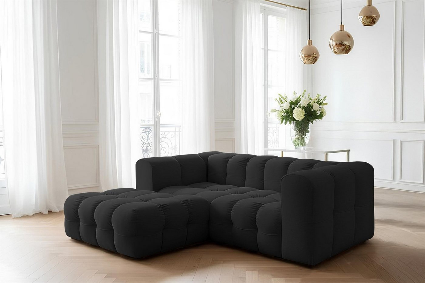 Fun Möbel Ecksofa Designersofa SOLVIE XS (239cm), Stoff Moly oder Tiffani, Sofa-Rücken echt bezogen von Fun Möbel