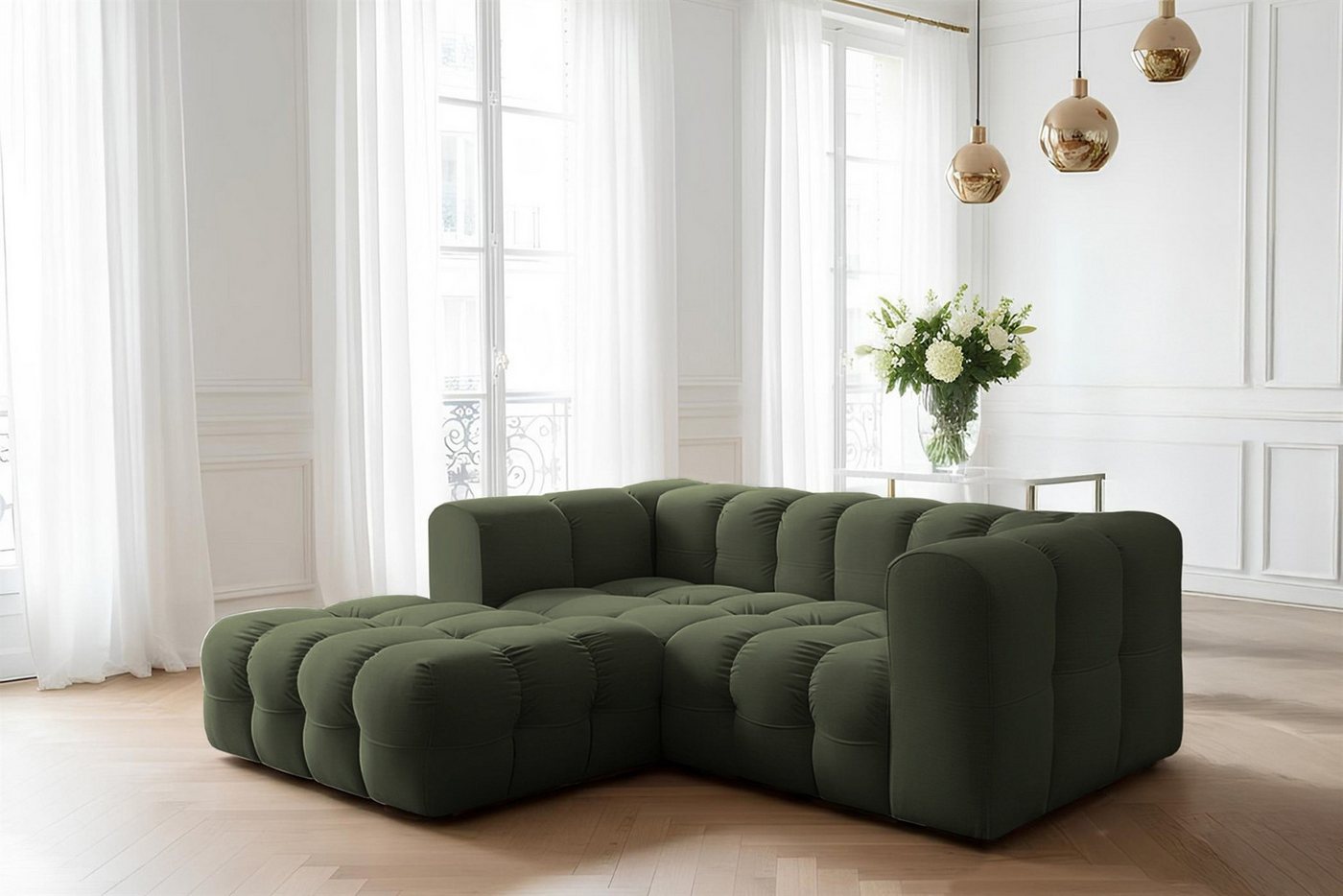 Fun Möbel Ecksofa Designersofa SOLVIE XS (239cm), Stoff Moly oder Tiffani, Sofa-Rücken echt bezogen von Fun Möbel