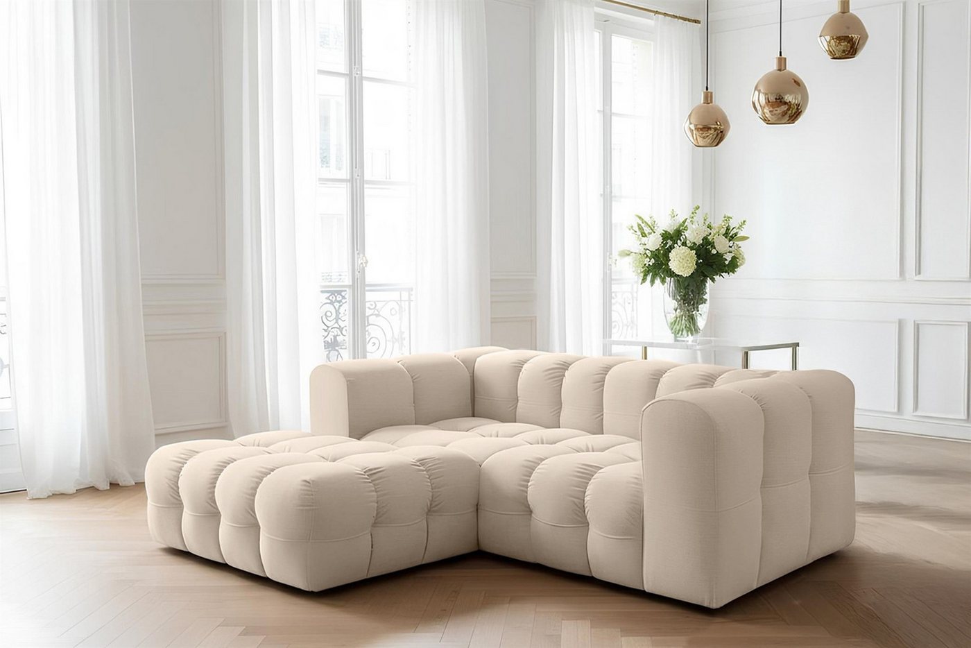 Fun Möbel Ecksofa Designersofa SOLVIE XS (239cm), Stoff Moly oder Tiffani, Sofa-Rücken echt bezogen von Fun Möbel