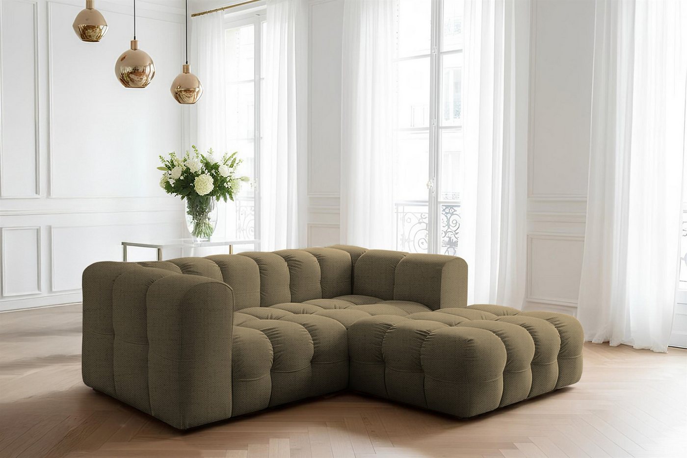 Fun Möbel Ecksofa Designersofa SOLVIE XS (239cm), Stoff Moly oder Tiffani, Sofa-Rücken echt bezogen von Fun Möbel