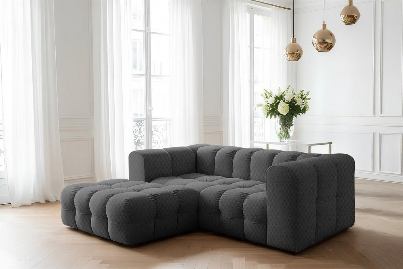 Fun Möbel Ecksofa Designersofa SOLVIE XS (239cm), Stoff Moly oder Tiffani, Sofa-Rücken echt bezogen von Fun Möbel