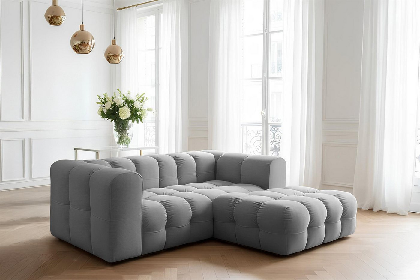 Fun Möbel Ecksofa Designersofa SOLVIE XS (239cm), Stoff Moly oder Tiffani, Sofa-Rücken echt bezogen von Fun Möbel