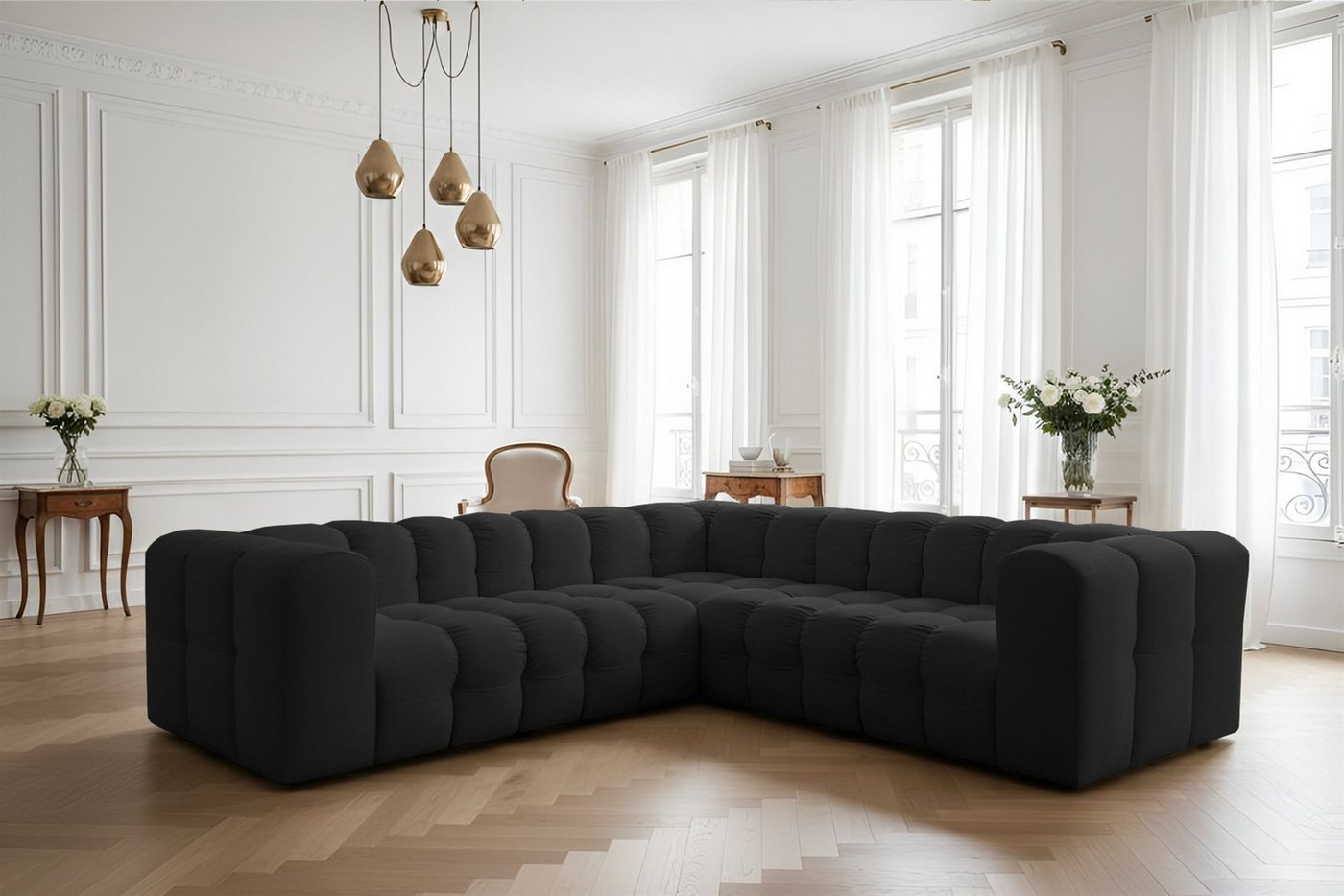 Fun Möbel Ecksofa Designersofa SOLVIE XS Universal (270cm), Stoff Moly oder Tiffani, Sofa-Rücken echt bezogen von Fun Möbel