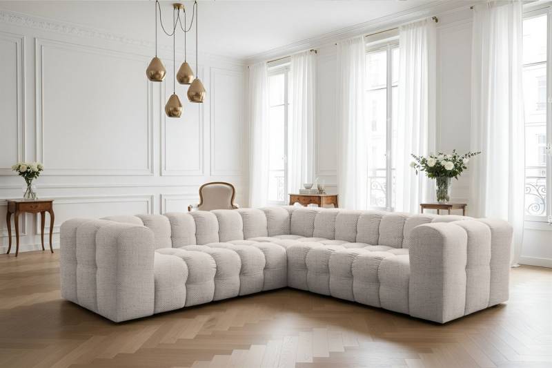 Fun Möbel Ecksofa Designersofa SOLVIE XS Universal (270cm), Stoff Moly oder Tiffani, Sofa-Rücken echt bezogen von Fun Möbel