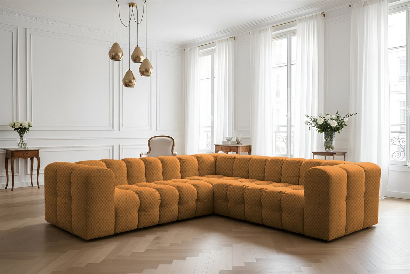 Fun Möbel Ecksofa Designersofa SOLVIE XS Universal (270cm), Stoff Moly oder Tiffani, Sofa-Rücken echt bezogen von Fun Möbel