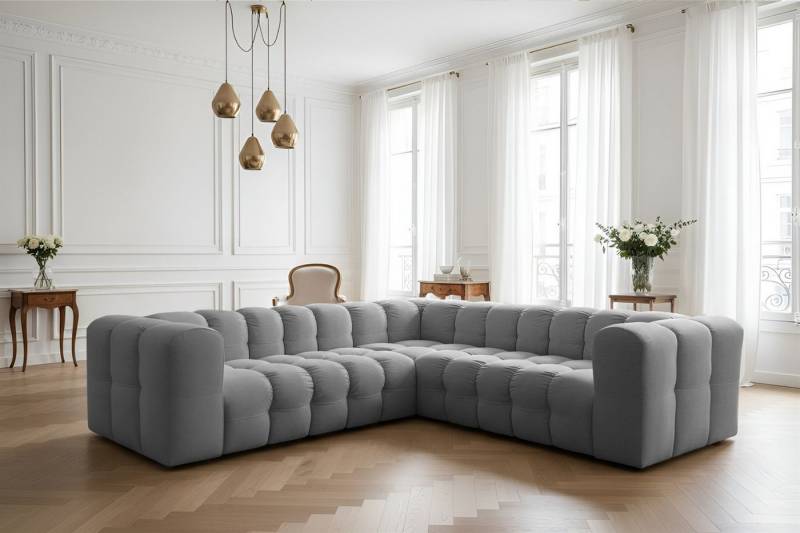Fun Möbel Ecksofa Designersofa SOLVIE XS Universal (270cm), Stoff Moly oder Tiffani, Sofa-Rücken echt bezogen von Fun Möbel