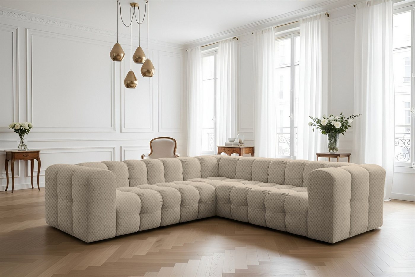 Fun Möbel Ecksofa Designersofa SOLVIE XS Universal (270cm), Stoff Moly oder Tiffani, Sofa-Rücken echt bezogen von Fun Möbel