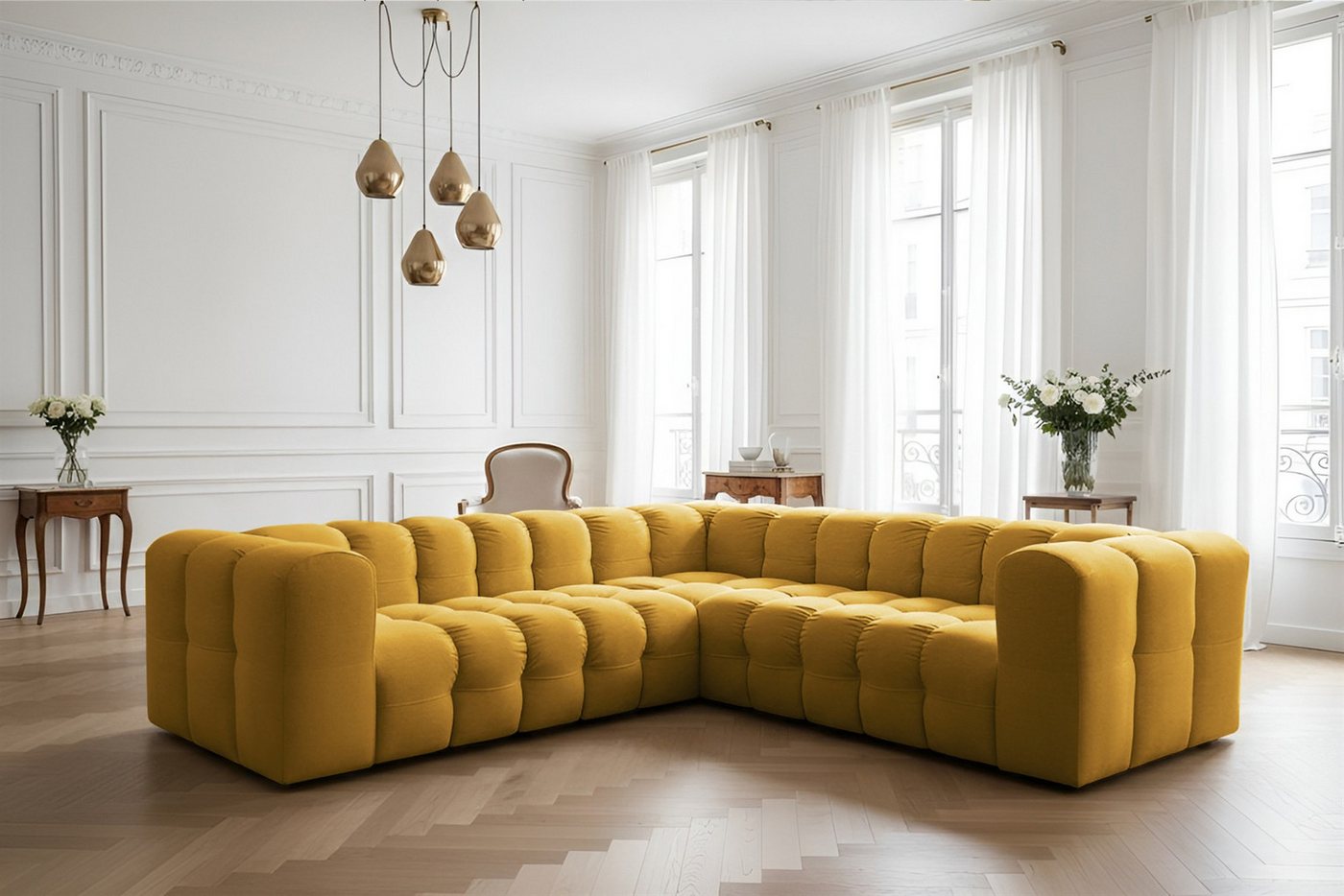 Fun Möbel Ecksofa Designersofa SOLVIE XS Universal (270cm), Stoff Moly oder Tiffani, Sofa-Rücken echt bezogen von Fun Möbel