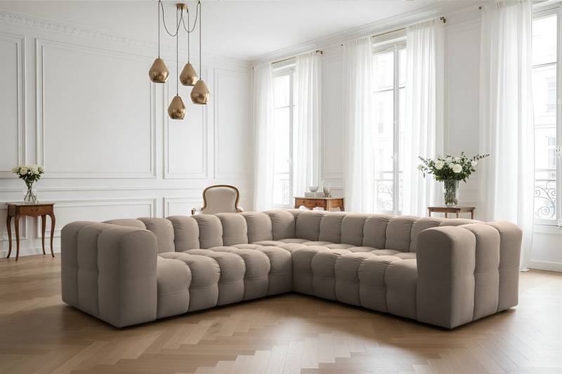 Fun Möbel Ecksofa Designersofa SOLVIE XS Universal (270cm), Stoff Moly oder Tiffani, Sofa-Rücken echt bezogen von Fun Möbel