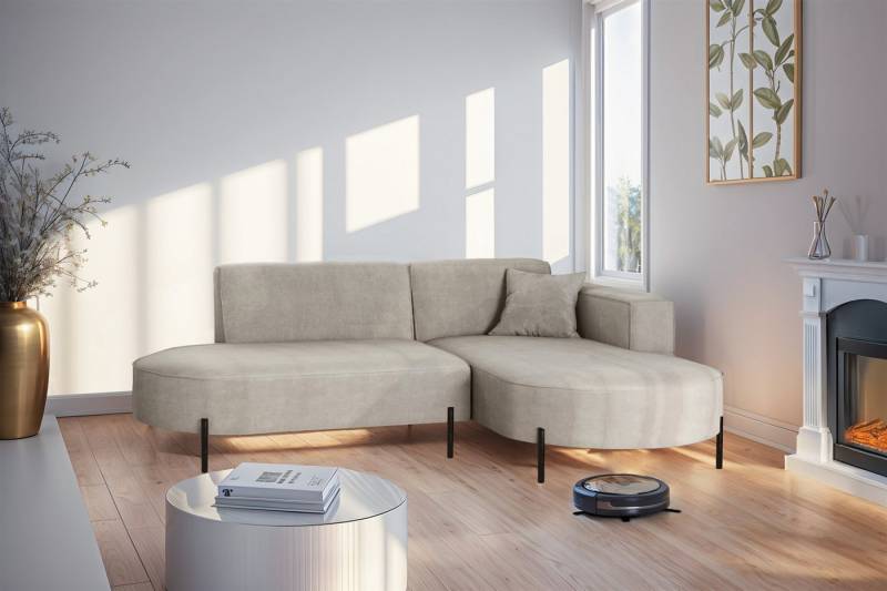 Fun Möbel Ecksofa Designersofa Sofa FUN MALAGA XS in Stoff Noel, Ottomane Links oder Rechts, Komforthöhe für Saugroboter von Fun Möbel