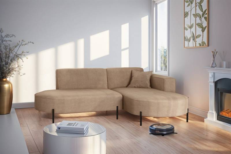 Fun Möbel Ecksofa Designersofa Sofa FUN MALAGA XS in Stoff Noel, Ottomane Links oder Rechts, Komforthöhe für Saugroboter von Fun Möbel