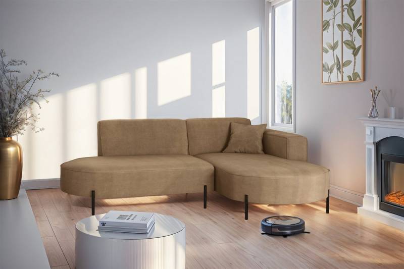 Fun Möbel Ecksofa Designersofa Sofa FUN MALAGA XS in Stoff Noel, Ottomane Links oder Rechts, Komforthöhe für Saugroboter von Fun Möbel