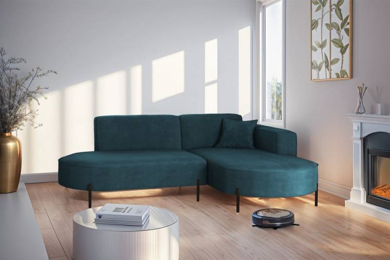 Fun Möbel Ecksofa Designersofa Sofa FUN MALAGA XS in Stoff Noel, Ottomane Links oder Rechts, Komforthöhe für Saugroboter von Fun Möbel