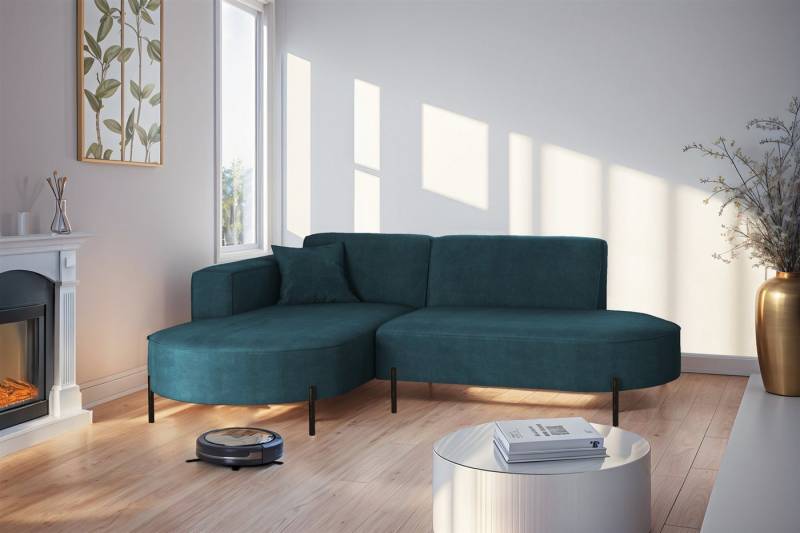 Fun Möbel Ecksofa Designersofa Sofa FUN MALAGA XS in Stoff Noel, Ottomane Links oder Rechts, Komforthöhe für Saugroboter von Fun Möbel