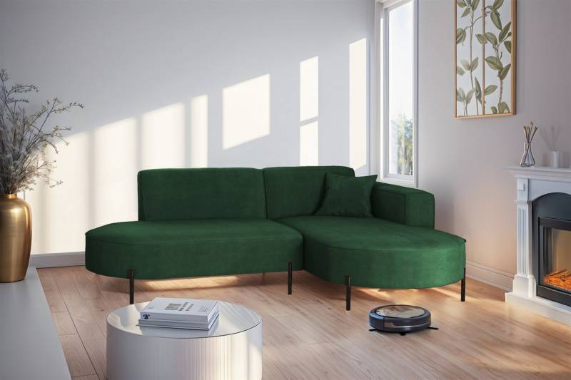 Fun Möbel Ecksofa Designersofa Sofa FUN MALAGA XS in Stoff Noel, Ottomane Links oder Rechts, Komforthöhe für Saugroboter von Fun Möbel
