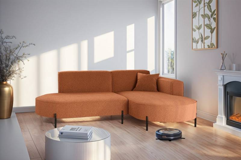 Fun Möbel Ecksofa Designersofa Sofa FUN MALAGA XS in Stoff Quelle, Ottomane Links oder Rechts, Komforthöhe für Saugroboter von Fun Möbel