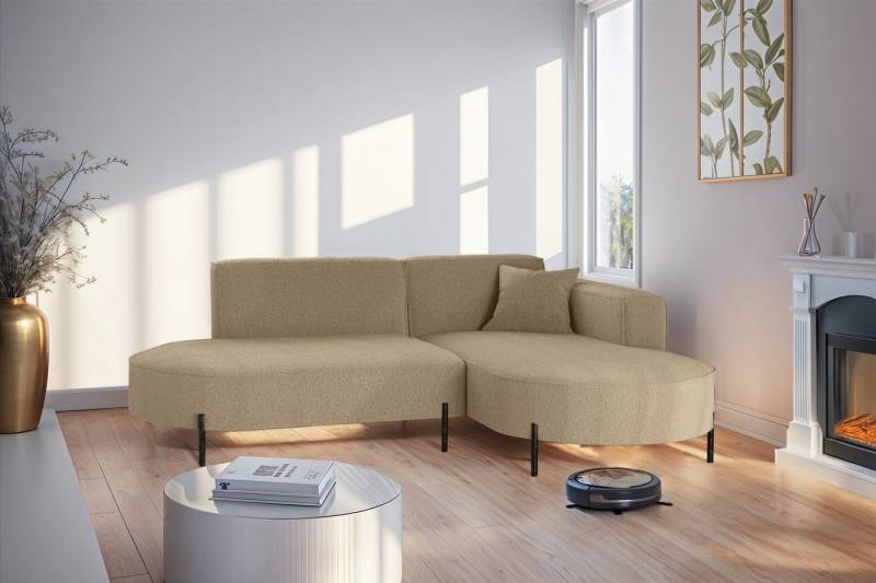 Fun Möbel Ecksofa Designersofa Sofa FUN MALAGA XS in Stoff Quelle, Ottomane Links oder Rechts, Komforthöhe für Saugroboter von Fun Möbel