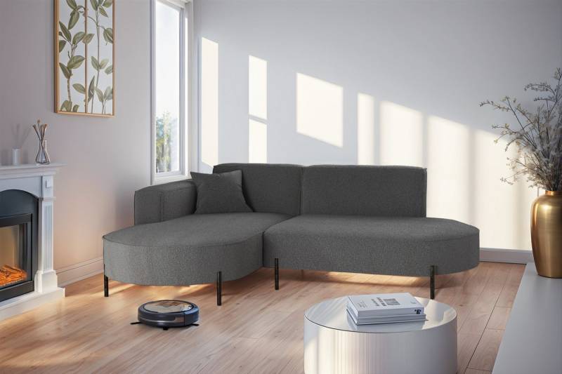 Fun Möbel Ecksofa Designersofa Sofa FUN MALAGA XS in Stoff Quelle, Ottomane Links oder Rechts, Komforthöhe für Saugroboter von Fun Möbel