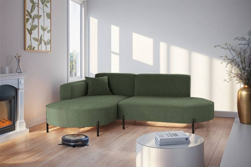 Fun Möbel Ecksofa Designersofa Sofa FUN MALAGA XS in Stoff Quelle, Ottomane Links oder Rechts, Komforthöhe für Saugroboter von Fun Möbel
