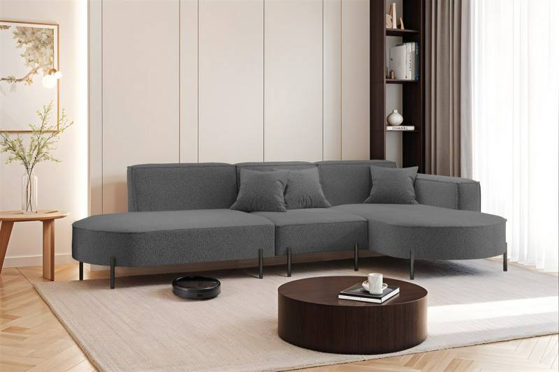 Fun Möbel Ecksofa Designersofa Sofa FUN MALAGA in Stoff Quelle, Ottomane Rechts oder Links, Rundumbezug, inkl. 3 Zierkissen von Fun Möbel