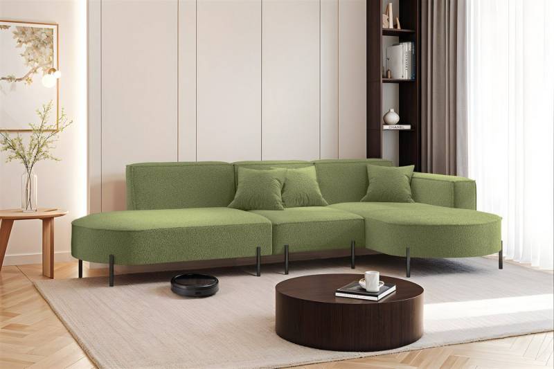 Fun Möbel Ecksofa Designersofa Sofa FUN MALAGA in Stoff Quelle, Ottomane Rechts oder Links, Rundumbezug, inkl. 3 Zierkissen von Fun Möbel