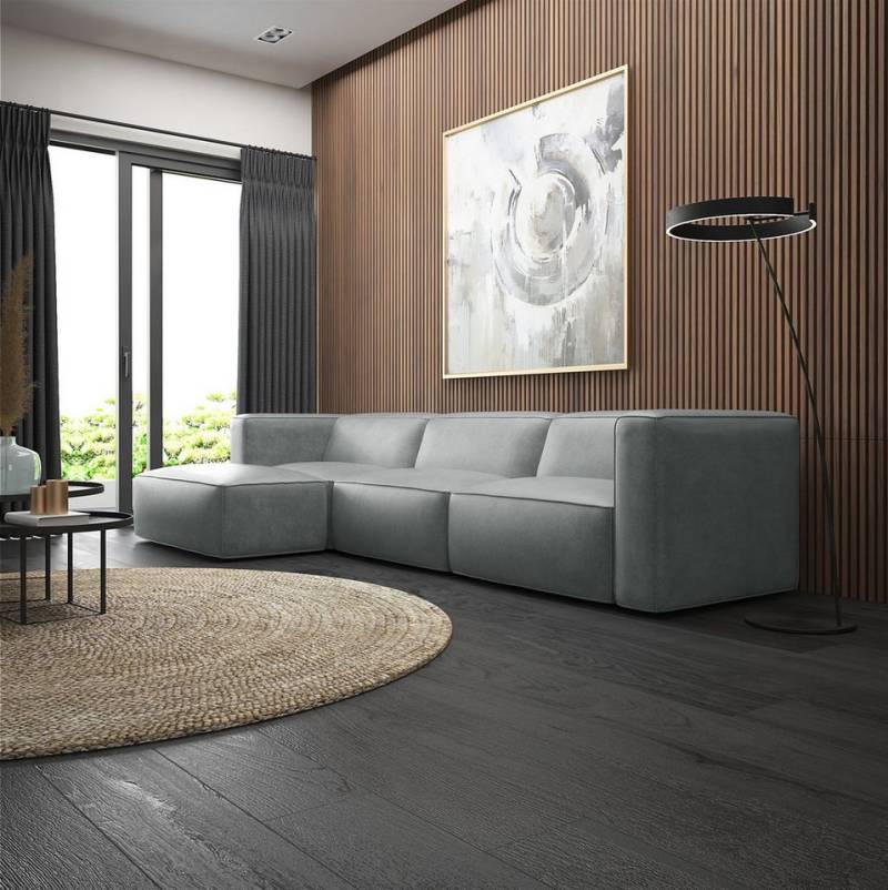 Fun Möbel Ecksofa Designersofa Sofa HELMER in Stoff Pola, Ottomane Rechts oder Links, Rundumbezug von Fun Möbel