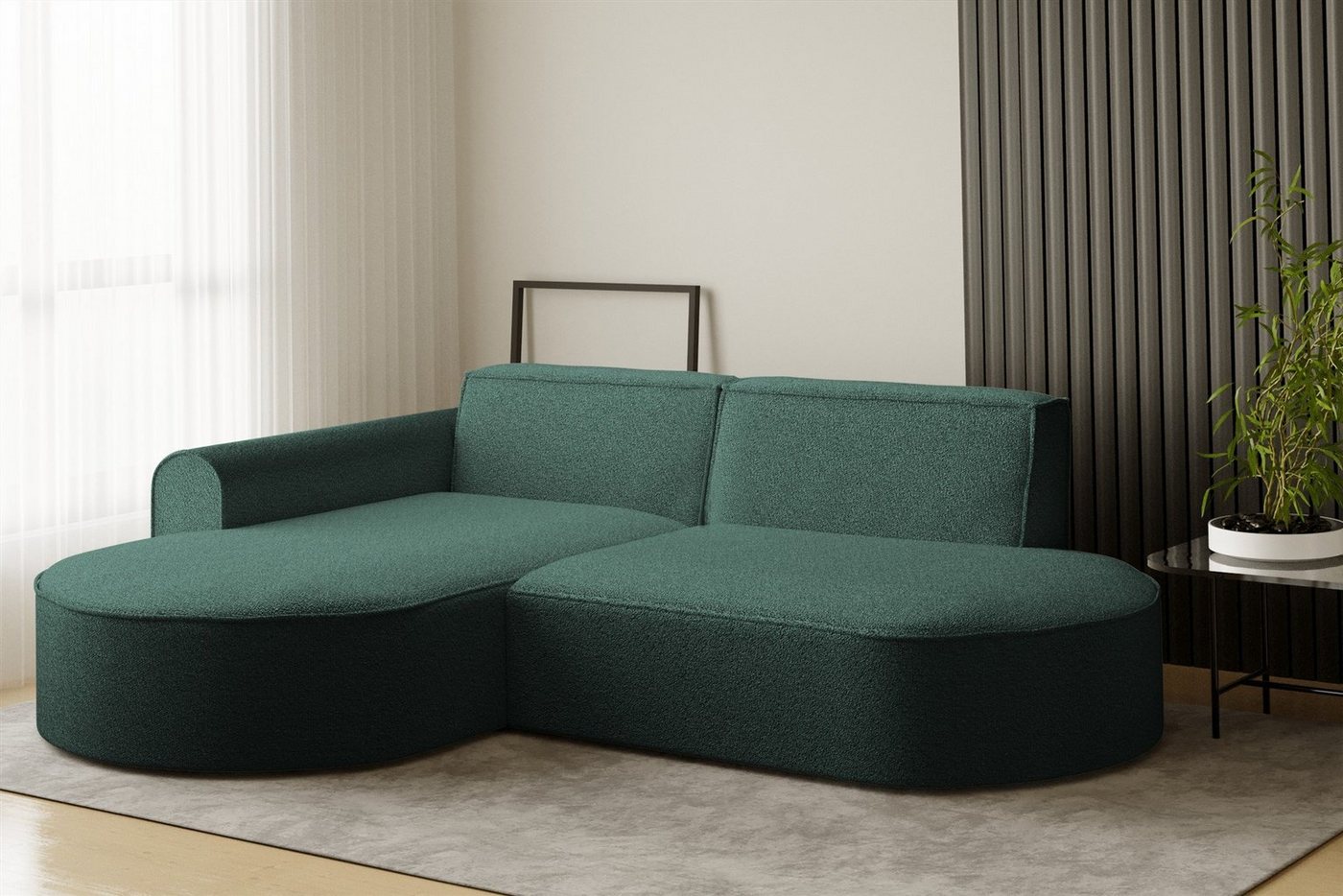 Fun Möbel Ecksofa Ecksofa Designersofa BONDY in Stoff mit Ottomane, Ottomane links oder rechts, Rundumbezug von Fun Möbel