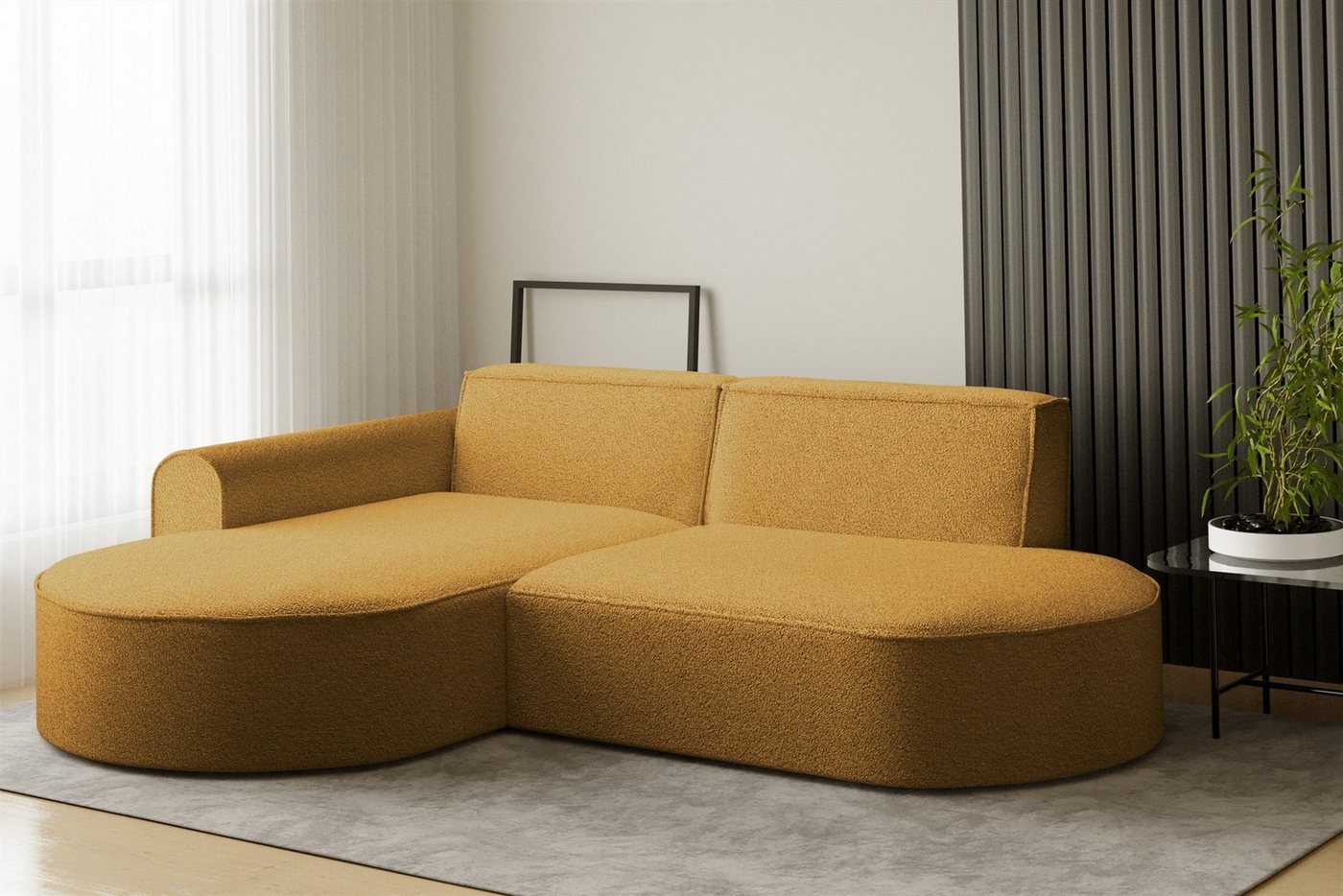 Fun Möbel Ecksofa Ecksofa Designersofa BONDY in Stoff mit Ottomane, Ottomane links oder rechts, Rundumbezug von Fun Möbel