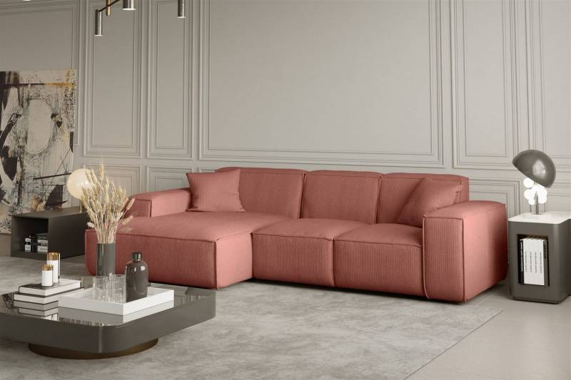 Fun Möbel Ecksofa Ecksofa Designersofa CELES Ottomane Links oder Rechts in Stoff, inkl. 2 Zierkissen von Fun Möbel