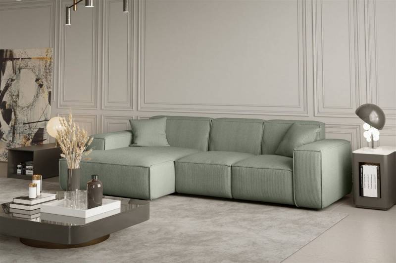 Fun Möbel Ecksofa Ecksofa Designersofa CELES Ottomane Links oder Rechts in Stoff, inkl. 2 Zierkissen von Fun Möbel