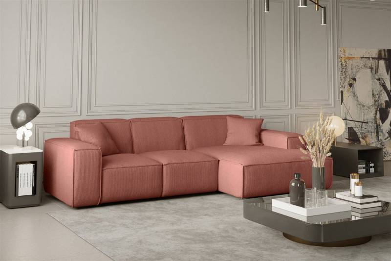 Fun Möbel Ecksofa Ecksofa Designersofa CELES Ottomane Links oder Rechts in Stoff, inkl. 2 Zierkissen von Fun Möbel