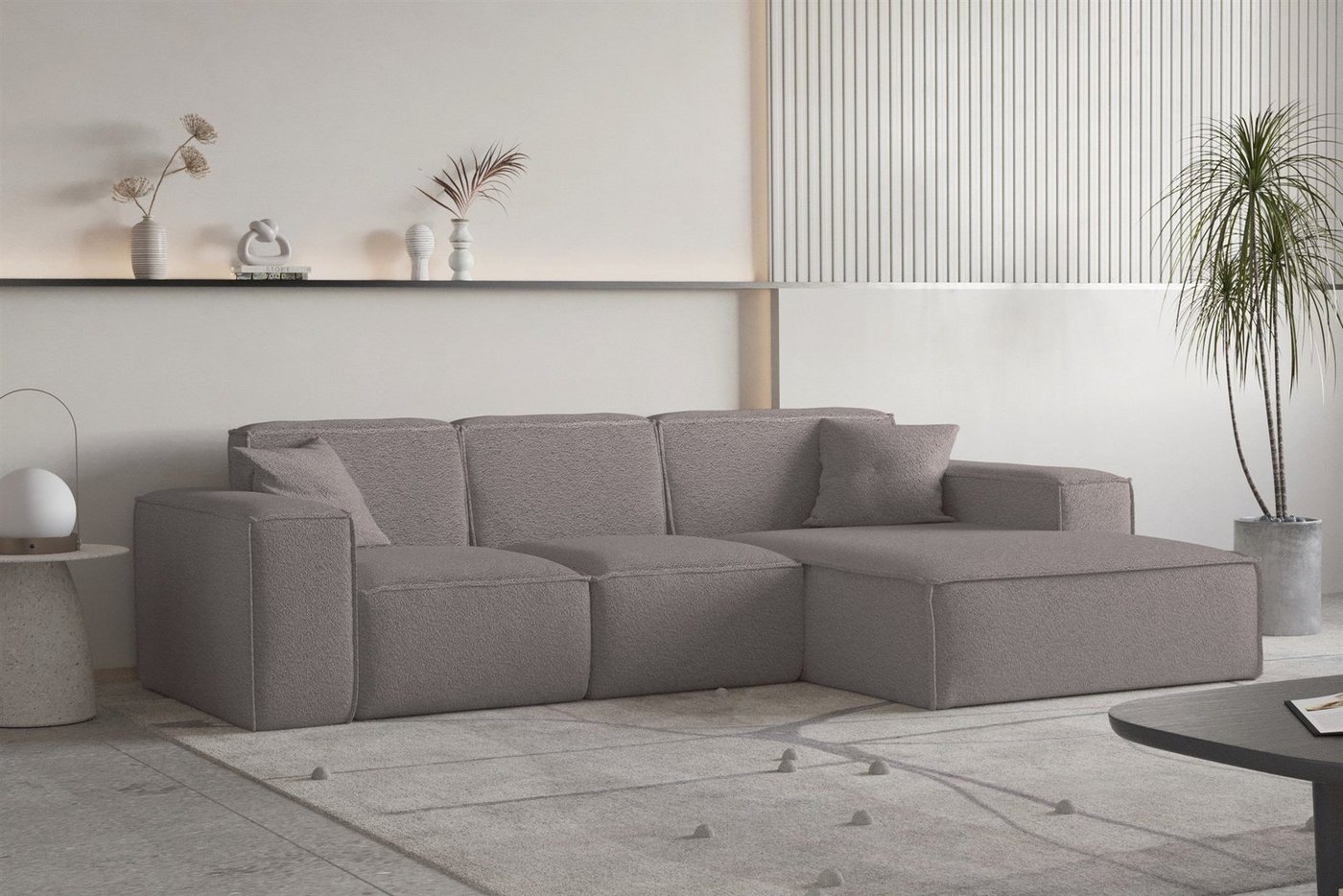 Fun Möbel Ecksofa Ecksofa Designersofa CELES PREMIUM Ottomane Rechts oder Links in Stoff, inkl. 2 Zierkissen von Fun Möbel